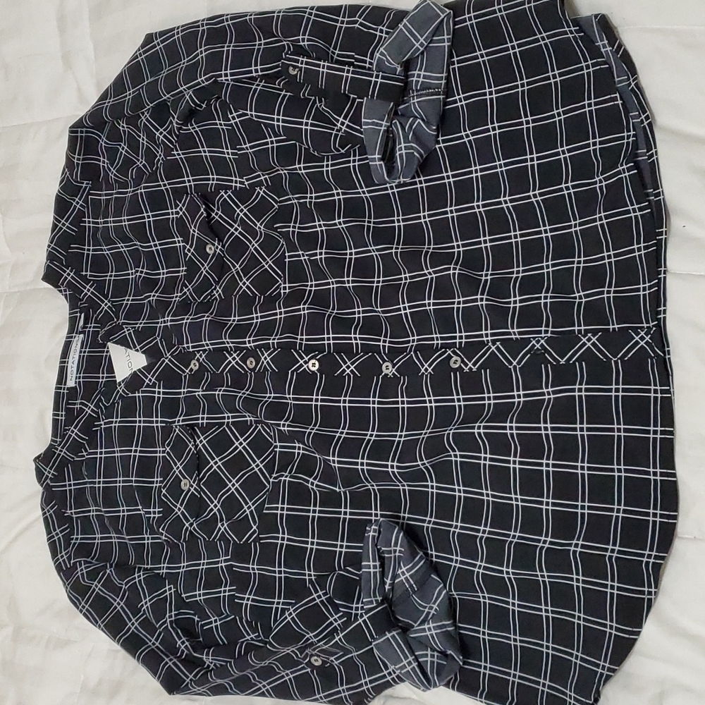 Women's Notations 3/4 Sleeve Button Up Plaid  Shirt Blouse XL